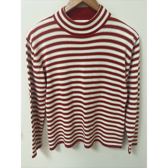 JH Collectibles Sweaters - Vtg JH Collectibles Red White Gold‎ Sparkly Striped Womens Christmas Sweater 90s
